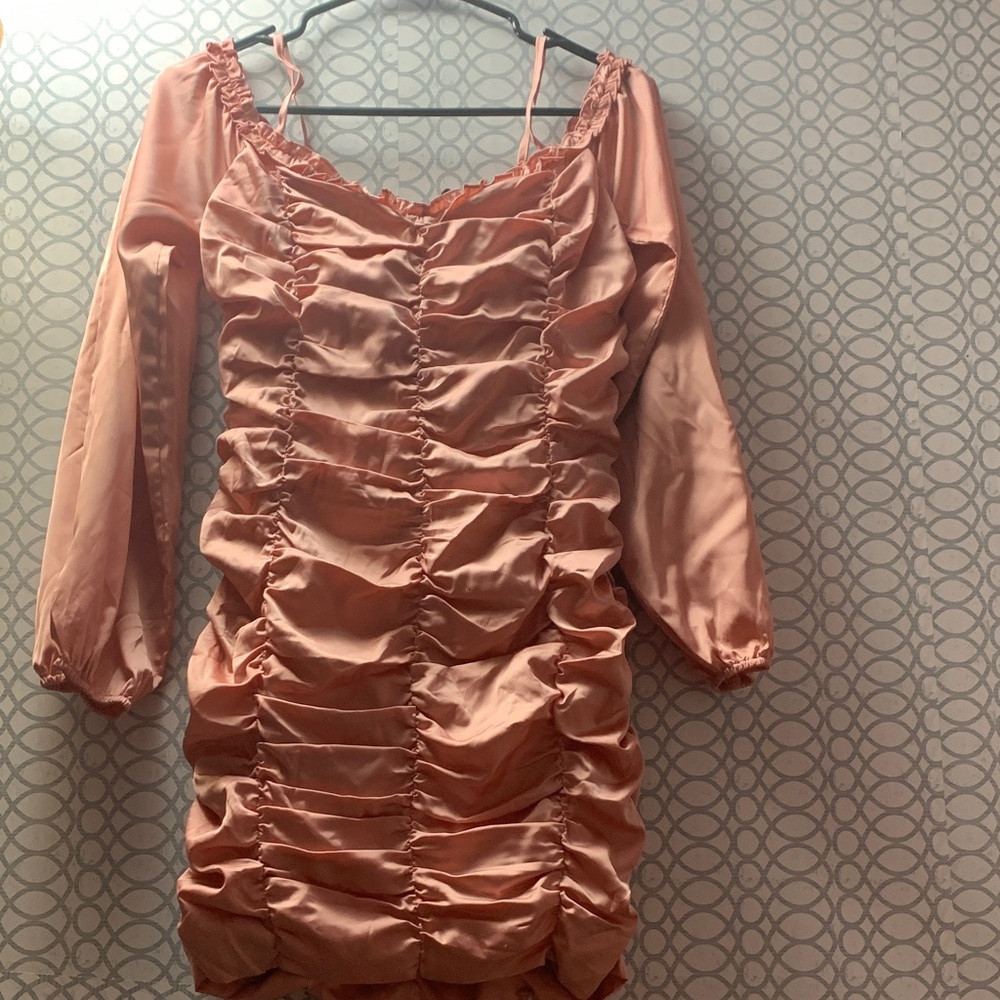 Ruched Pink Satin Dress
